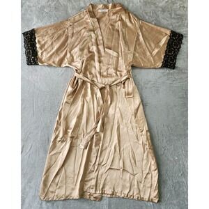 VTG Made In USA Dreamtime Gold And Black Lace Robe w/ Belt Size M Goddess